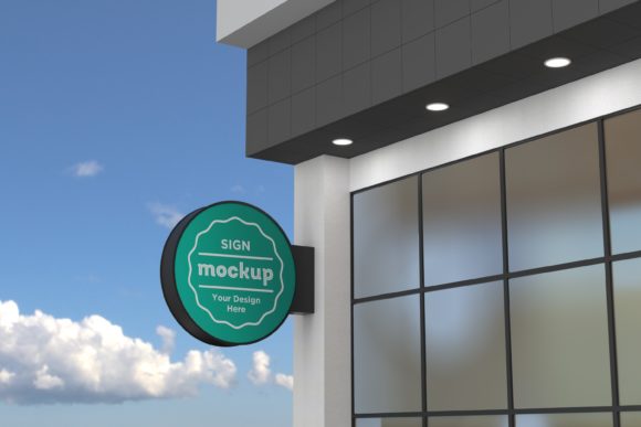 Download Rounded Wall Mount Sign Façade Mockup - Premium Resources
