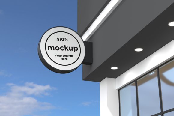 Download Rounded Wall Mount Sign Façade Mockup - Premium Resources